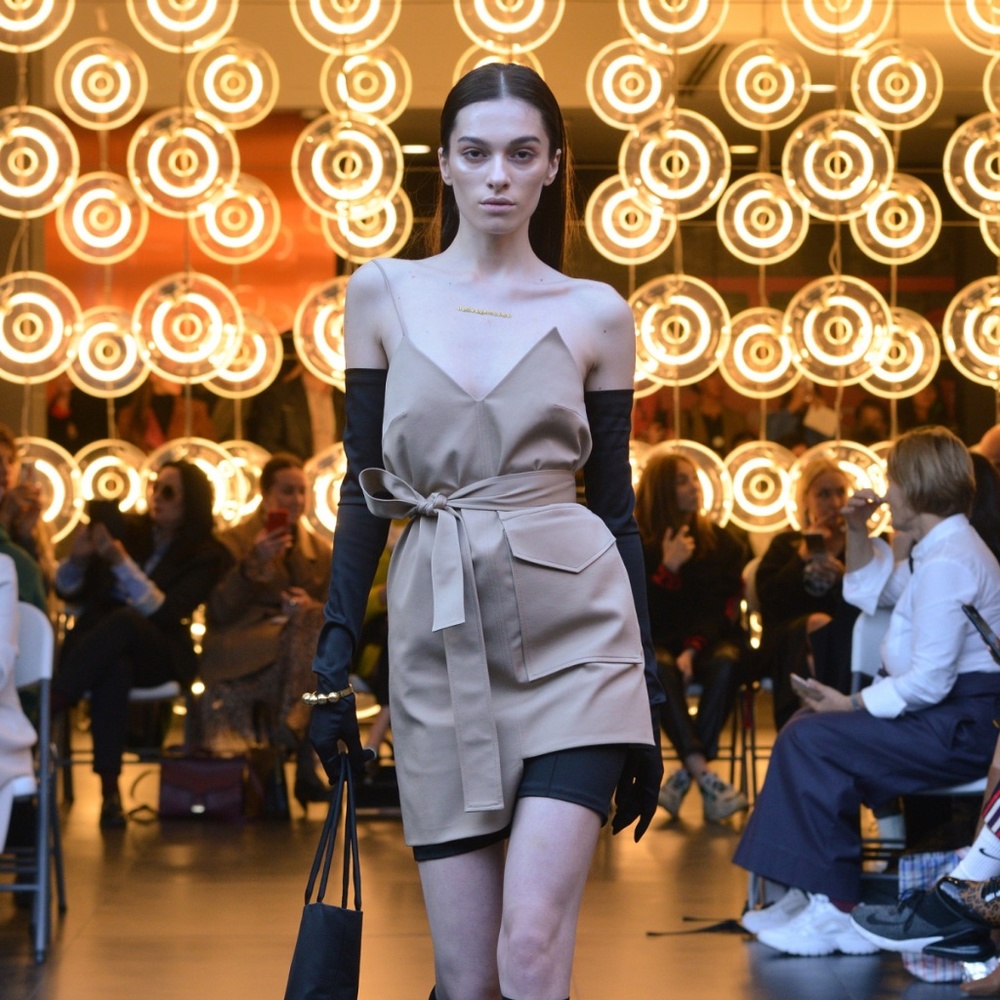 TODAY ONLY SALE George Keburia Tan Belted Dress Medium